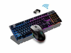 lot 13616 image: Delog MK500 29 Non-conflicting Keys Mechanical Feeling, Ergonomic Design, Cool Exterior Wireless USB Charging Breathing Backlit LED Keyboard And 2400DPI Mouse Combo For Office And Game - Black