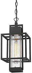 lot 13632 image: Osimir Outdoor Pendant Light Fixture, 1 Light Exterior Hanging Lantern Porch Light, 14 Outside Lighting for House in Black Finish with Bubble Glass Lamp Shade 23751HL