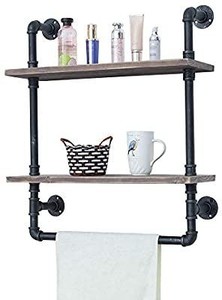 lot 13641 image: Industrial Bathroom Shelves Wall Mounted 2 Tiered,Rustic 24in