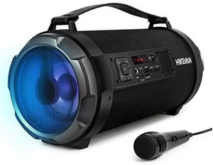 lot 13663 image: Bluetooth Boombox Stereo Speaker,Portable Ambient LED Lights Street Sound Blaster with Build-in Rechargeable Battery, FM RadioAux InputUSBMicro SDWired Microphone Include for in-Outdoor Events