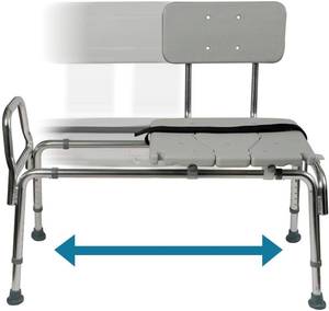 lot 13673 image: Tub Transfer Bench and Sliding Shower Chair Made of Heavy Duty Non Slip Aluminum Body and Plastic Seat with Adjustable Seat Height and Cut Out Access Holding Weight Capacity up to 400 lbs, Gray