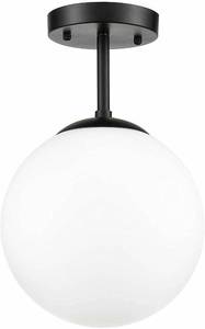 lot 13682 image: Bagood Globe Semi Flush Mount Ceiling Light, Matte White Glass with Brass Finish, Contemporary Mid Century Modern Style Lighting Fixture Black