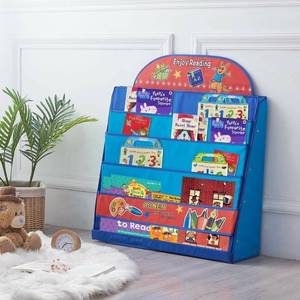 lot 13697 image: SAND MINE Kids Storage Bookshelf, Baby Room Bookcase, Classroom Book Organizer Display Magazine Rack Holder (Blue)