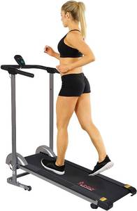 lot 13705 image: Sunny Health & Fitness SF-T1407M Manual Walking Treadmill with LCD Display, Compact Folding, Portability Wheels and 220 LB Max Weight