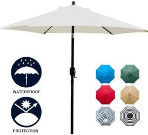 lot 13711 image: Sunnyglade 7.5 Patio Umbrella Outdoor Table Market Umbrella with Push Button TiltCrank, 6 Ribs (Beige)