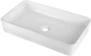 lot 13720 image: Sarlai 24x14 Modern Rectangle Above Counter White Porcelain Ceramic Bathroom Vessel Vanity Sink Art Basin