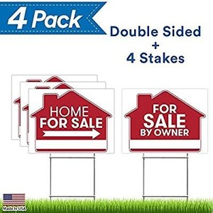 lot 13736 image: For Sale By Owner Sign - 4 Premium Yard Signs Bulk