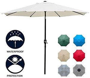 lot 13755 image: Sunnyglade 9 Patio Umbrella Outdoor Table Umbrella with 8 Sturdy Ribs (Beige)