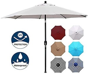 lot 13759 image: Blissun 9 Patio Umbrella Aluminum Manual Push Button Tilt and Crank Garden Parasol (Grey)