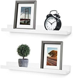 lot 13761 image: Greenco Wall Mounted Photo Ledge Floating Shelves White, 24 Inch- Set of 2