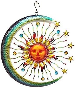 lot 13778 image: Bejeweled Display� Large Sun Face, Star & Moon w Glass Wall Art Plaque & Home Decor