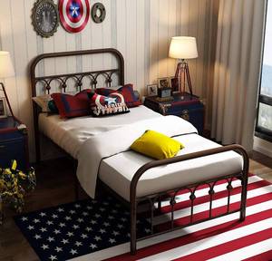 lot 13789 image: Metal Bed Frame Twin Size with Vintage Headboard and Footboard Platform Base Wrought Iron Double Bed Frame Antique Brown (Twin, Antique Brown)