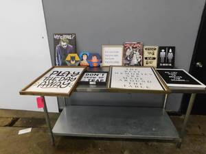 lot 2305 image: Lot of Metal Signs and Framed Decor