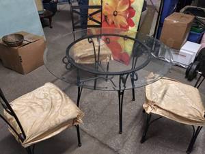 lot 5831 image: Round Glass Top Table and 3 Chairs