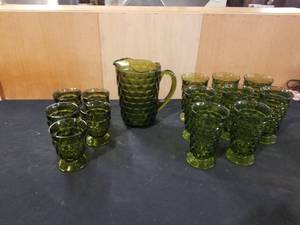 lot 7697 image: Vintage Green Pitcher and Glasses Set