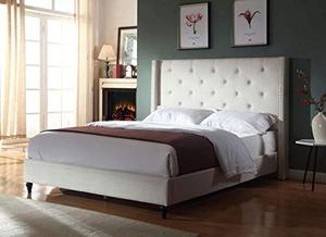 lot 6475 image: Home Life Premiere Classics Cloth Light Brown Linen 51 Tall Headboard Platform Bed Queen
