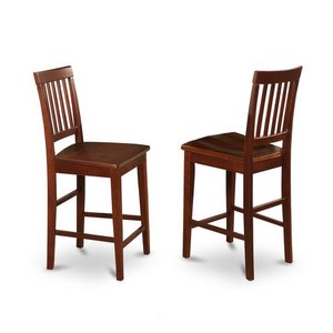 lot 6484 image: Vernon Counter Stools with Wood Seat - Mahogany Finish