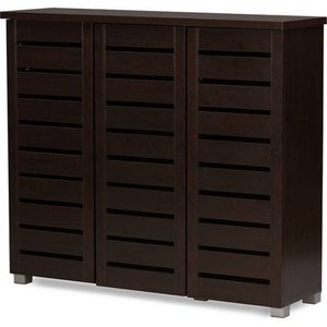 lot 6490 image: Baxton Studio Adalwin Modern and Contemporary 3-Door Dark Brown Wooden Entryway Shoes Storage Cabinet