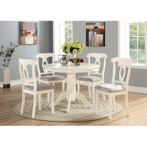 lot 6491 image: Angel Line 5-piece Lindsey Dining Set, 1 Round Table and 4 Chairs, White w Gray Cushion-ColorWhite