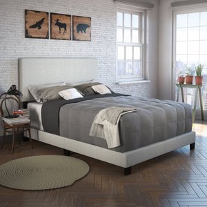 lot 6496 image: Premier Parkview Upholstered Linen Platform Bed, Multiple Sizes