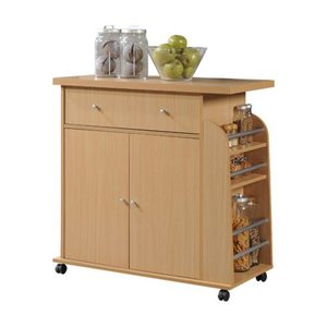 lot 6538 image: Hodedah Portable Kitchen Island with Spice Rack