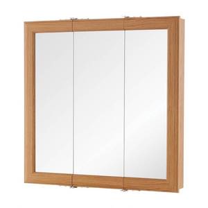 lot 4927 image: Home Decorators Collection 24 in. W x 24 in. H Fog Free Framed Surface-Mount Tri-View Bathroom Medicine Cabinet in Oak, Brown