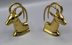 lot 1948 image: VINTAGE SOLID BRASS ANTELOPE BOOKENDS