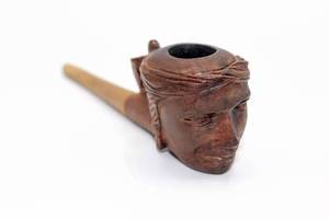 lot 1963 image: Vintage Estate Pipe Hand Carved Bowl and Stem (both wooden)