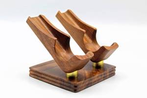 lot 1977 image: BEAUTIFUL VINTAGE ESTATE WOODEN DOUBLE PIPE HOLDER STAND