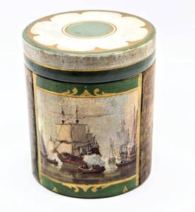 lot 1979 image: VINTAGE COMOYS OF LONDON ITALY MADE HUMIDOR DECORATIVE NAUTICAL SCENE TOBACCO JAR