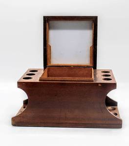 lot 1940 image: VINTAGE WOODEN ESTATE PIPE HOLDER DISPLAY STAND TOBACCO BOX
