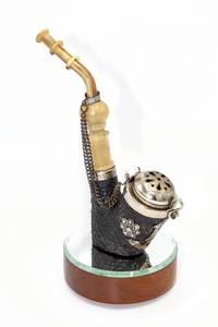 lot 1942 image: VINTAGE ESTATE BRU B. K (BBK) SWISS BURL MOUNTED SILVER DESIGN CAPPED PIPE