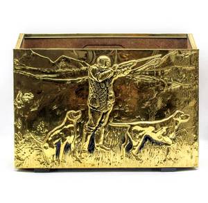 lot 1983 image: VINTAGE GENTLEMANS BRASS MAGAZINE RACK DEPICTING DUCK HUNTING SCENE