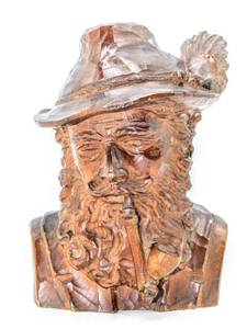lot 1988 image: SOLD WOOD HAND-CARVED SMOKING GENTLEMANS BUST