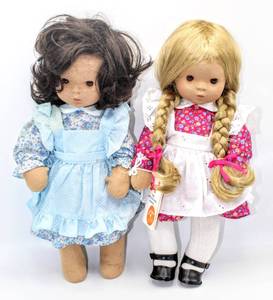 lot 2394 image: (2) Vintage Stupsi Collectible Dolls Blonde #40309 and Brunette Friend