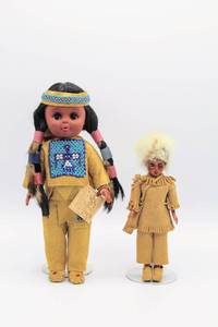 lot 2427 image: Vintage CARLSON DOLLS OSAGE CHIEF 11 Tall Native American Indian Doll No.10-91 and 8 Tall unmarked Doll