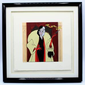 lot 2454 image: 1997 WALT DISNEY Hello, Dahling Limited Edition 9137500 Sericel Lithograph Cruella DeVil from 101 Dalmations - 14 x 14 COA