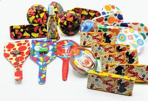 lot 2470 image: Lot of 21 Vintage Tin Litho Noisemakers - Lone Ranger & Silver horn, Made in Japan and U.S.