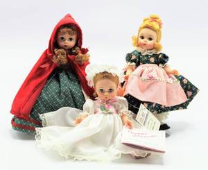 lot 2474 image: Lot of 3 MADAME ALEXANDER DOLLS - Little Red Riding Hood Topsy Turvy #14555, Mary Mary #451 and Little Nanny Etticoat #428