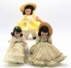 lot 2476 image: Lot of 3 MADAME ALEXANDER DOLLS - Gone With The Wind - Scarlet OHara #425, #938-8 and green floral dress