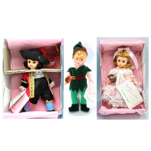 lot 2369 image: Madame Alexander Storyland Dolls Collection  #466 Wendy, #470 Captain Hook and #140465 Peter Pan