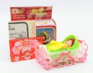 lot 2515 image: Vintage Strawberry Shortcake Berry Baby Bassinet # 91220 in original box with Strawberry Shortcake Baby Doll Included