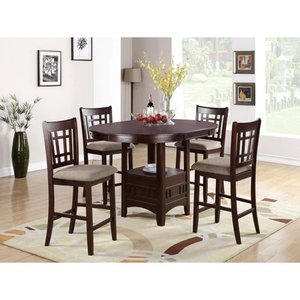 lot 8736 image: 5Pcs Dark Brown Wood Counter Height Table Set