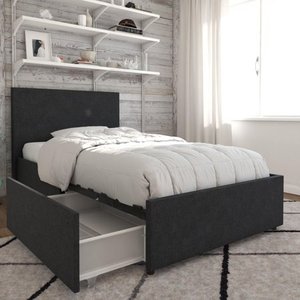 lot 8738 image: Twin Kelly Upholstered Bed with Storage Dark Gray Linen Novogratz