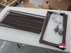 lot 8838 image: brown metal shelf pieces, mesh shelf