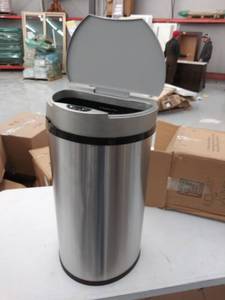 lot 8840 image: 13 gallon semi round automatic sensor touchless stainless steel trash can