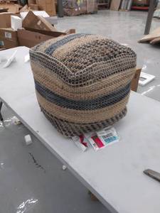 lot 8851 image: Christopher Knight Home Lola Boho Hemp and Wool Pouf, Natural and Blue