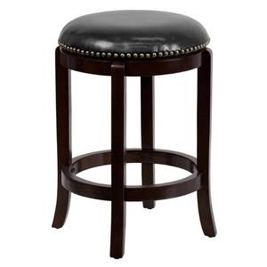 lot 8871 image: Flash Furniture TA-68924-CA-CTR-GG Backless Cappuccino Wood Counter Height Stool with Black Leather Swivel Seat, 24-Inch