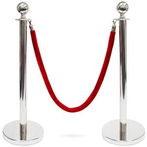 lot 8889 image: 3-foot Ball Top Stanchions with 4.5-foot Red Velvet Rope, S