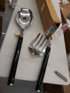 lot 9020 image: BIG Aluminum Utensils Spoon and Fork with Marble Handles